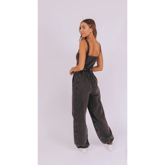 Free People Movement Inbound Stretch Cotton Jumpsuit L Black Streetwear Chic - Picture 2 of 11